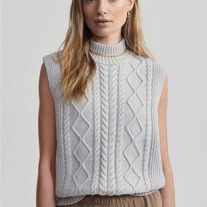 Varley Joilette Roll Neck Gray Cable Knit Sweater Vest